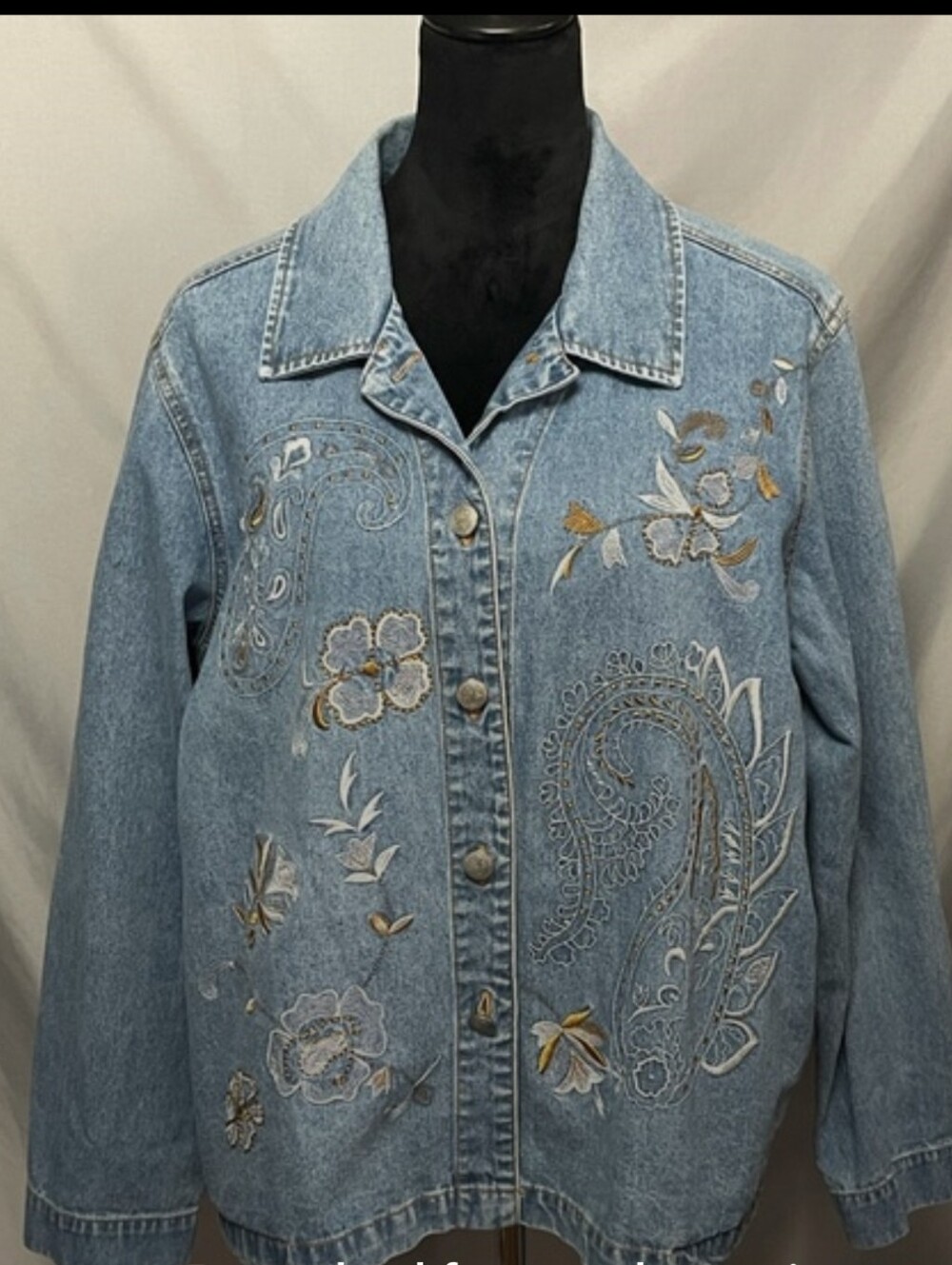 White Stag Light Blue Denim Jacket with White and Gold Embroidery